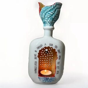 Ceramic vented Tea Candle Lantern Elegant Art Deco standing or hanging|10” Tall